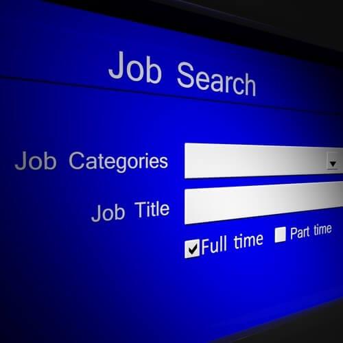 Online job search with a blue background. Photo courtesy of Shutterstock.
