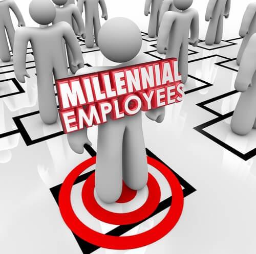 Millennial Employees words on a worker or staff member on an organizational chart to illustrate finding and hiring young people