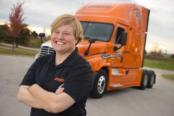Abby Langan is a driver for Schneider National that has two associates degrees and was about to attend a 4-year university when the road came calling. Photo courtesy of Schneider National.
