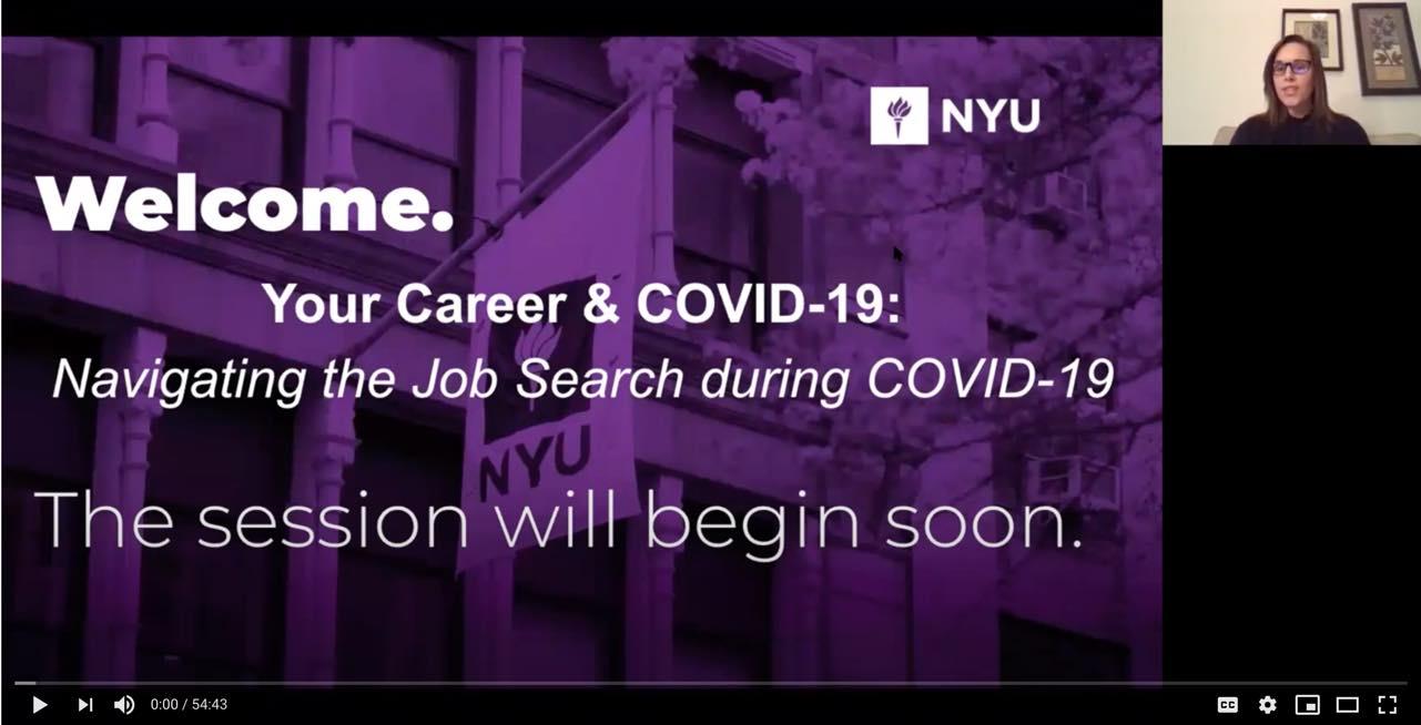 Cover slide for NYU webcast: Navigate Your Job Search During COVID-19