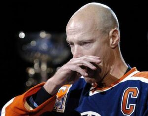 Mark Messier crying at his retirement ceremony in Edmonton, Alberta