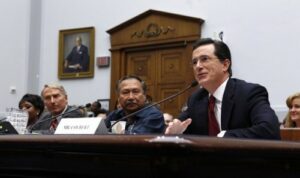 Stephen Colbert testifying before Congressional committee on Super PAC financing