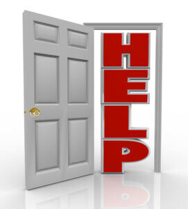 Open door to the word Help in red letters
