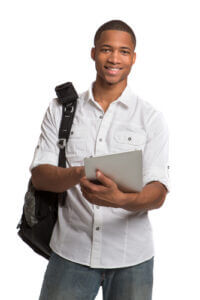 College student with tablet and backpack