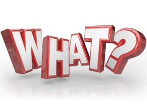 The word WHAT in capital letters with a question mark, outlined in red