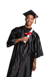 Smiling male student holding graduation certificate