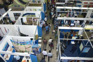 Booths of exhibitors during job fairs in Malaysia