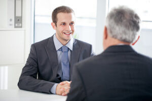 Job candidate talking to an interviewer