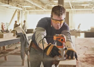 Carpenter at work on industrial job site