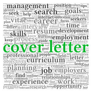 Cover letter in word tag cloud on white background
