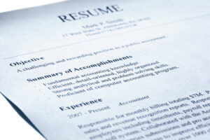 Account manager resume form title page close-up with blue tint