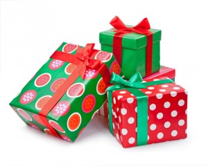Boxes with gifts tied with red ribbon and bows isolated on white background 