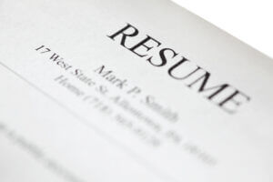 Resume form title page close-up. Shallow DOF.