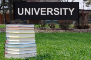 Books on campus of university: concept of higher education