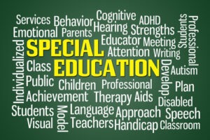 Special education word cloud on green background