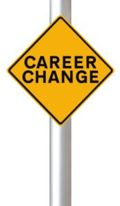 A modified road sign on career change 