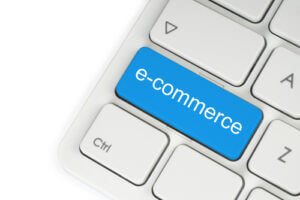 Blue e-commerce button on keyboard 