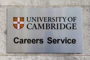a sign at cambridge university marking the location of the careers advice centre in cambridge